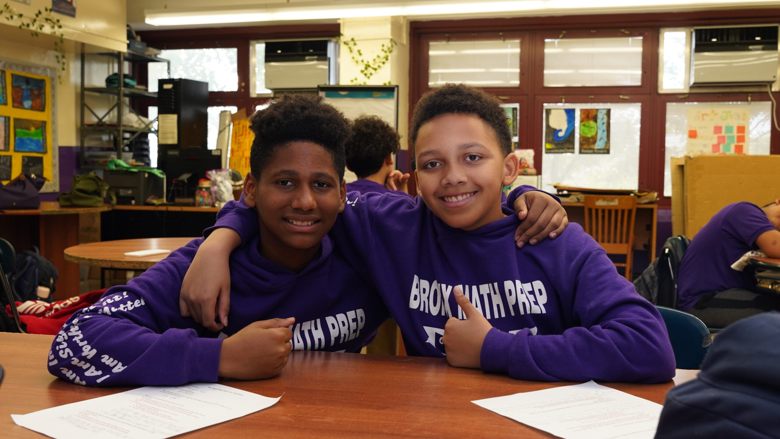 New York Edge students at Bronx Math Prep smiling