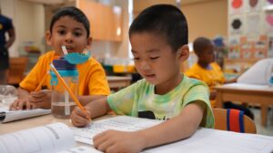 New York Edge students in classroom engaging in (SEL) mosaic act